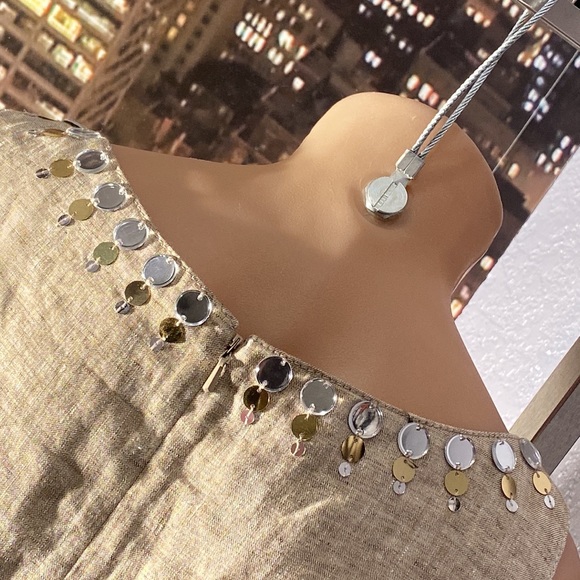 TORY BURCH - linen tank tunic w little mirror discs surrounding neck, zip - 8 - Picture 15 of 16